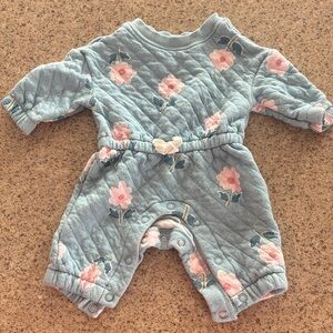 Carter's Quilted Light Blue Baby Romper with Pink Floral Print